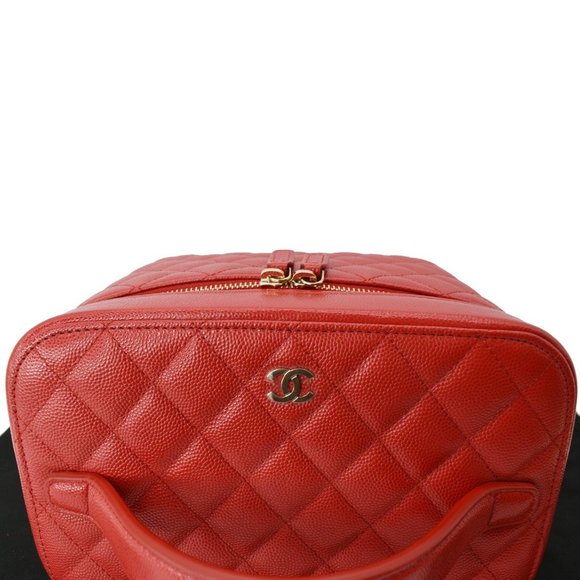 CHANEL  Vanity Caviar Leather Cosmetic Satchel Bag Red - Picture 5 of 12